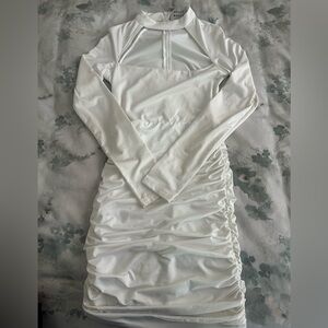 Hello Molly Choker White Ruched Long Sleeve Dress